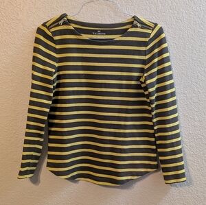 Talbots Grey & Yellow Stripe 3/4 Sleeve Sweater Zippers 100% Cotton, Size XS